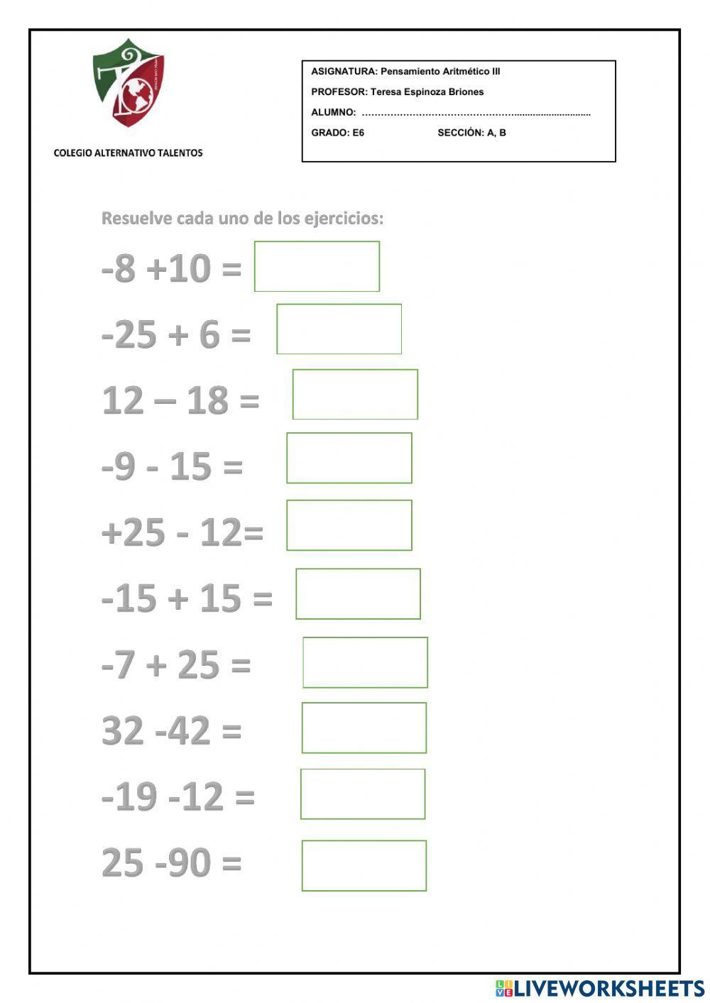 Adición y sustracción en Z