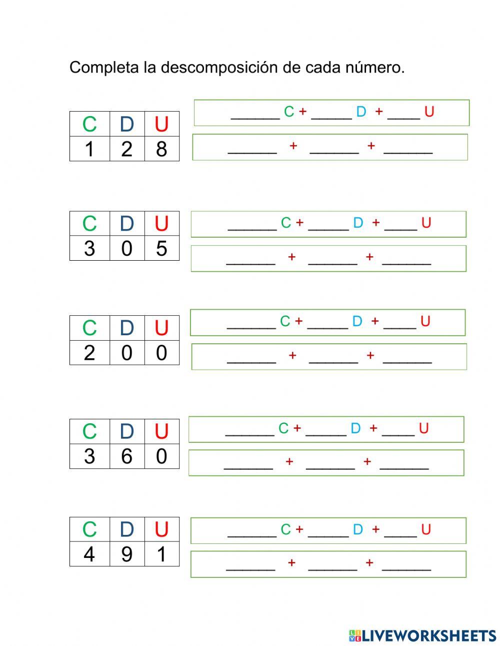 Descomposición de decenas