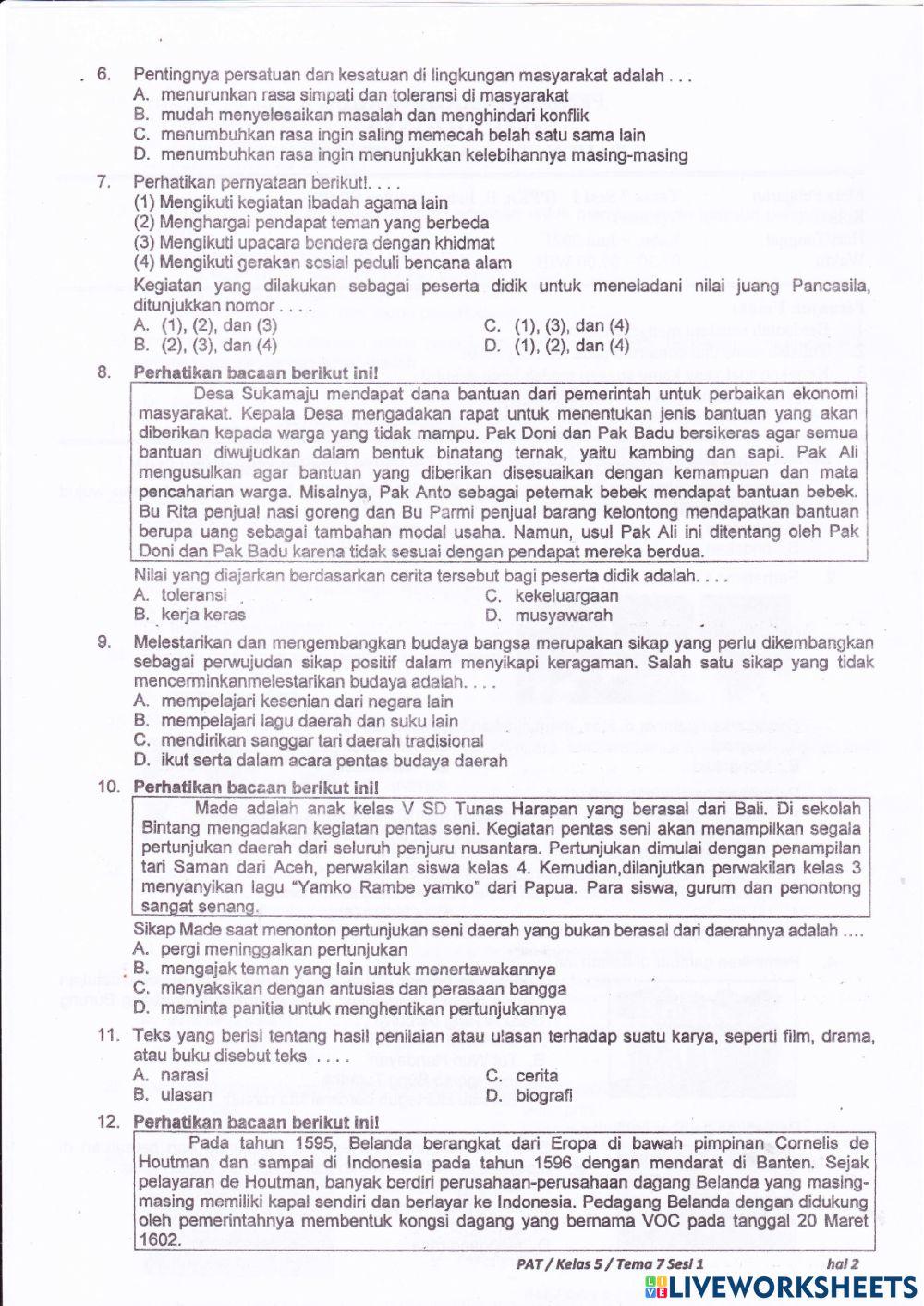 PAT T7S1 kelas 5 rabu, 9 juni 2021