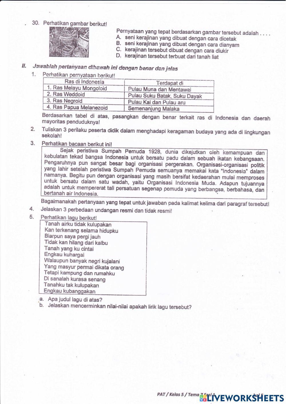 PAT T7S1 kelas 5 rabu, 9 juni 2021