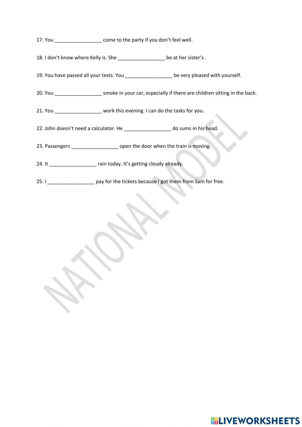 Modal verbs - Fill in the blanks