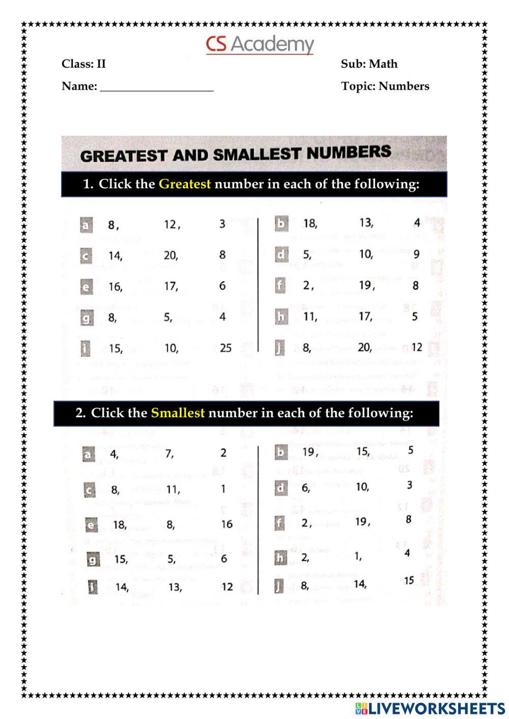 Numbers online exercise for Grade 2 | Live Worksheets