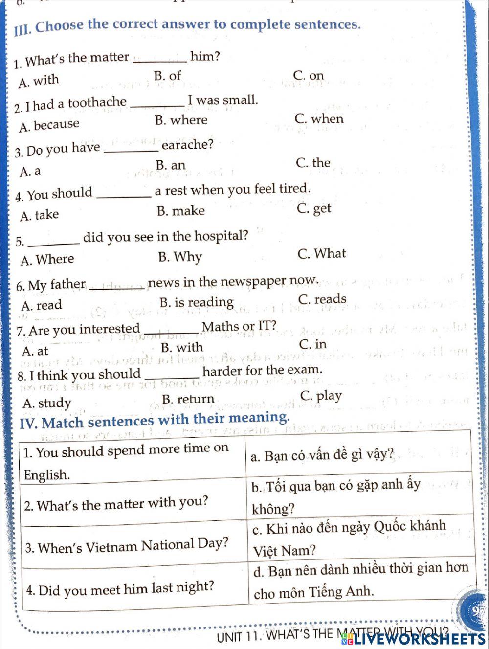 E5. Unit 11. What's the matter with you?