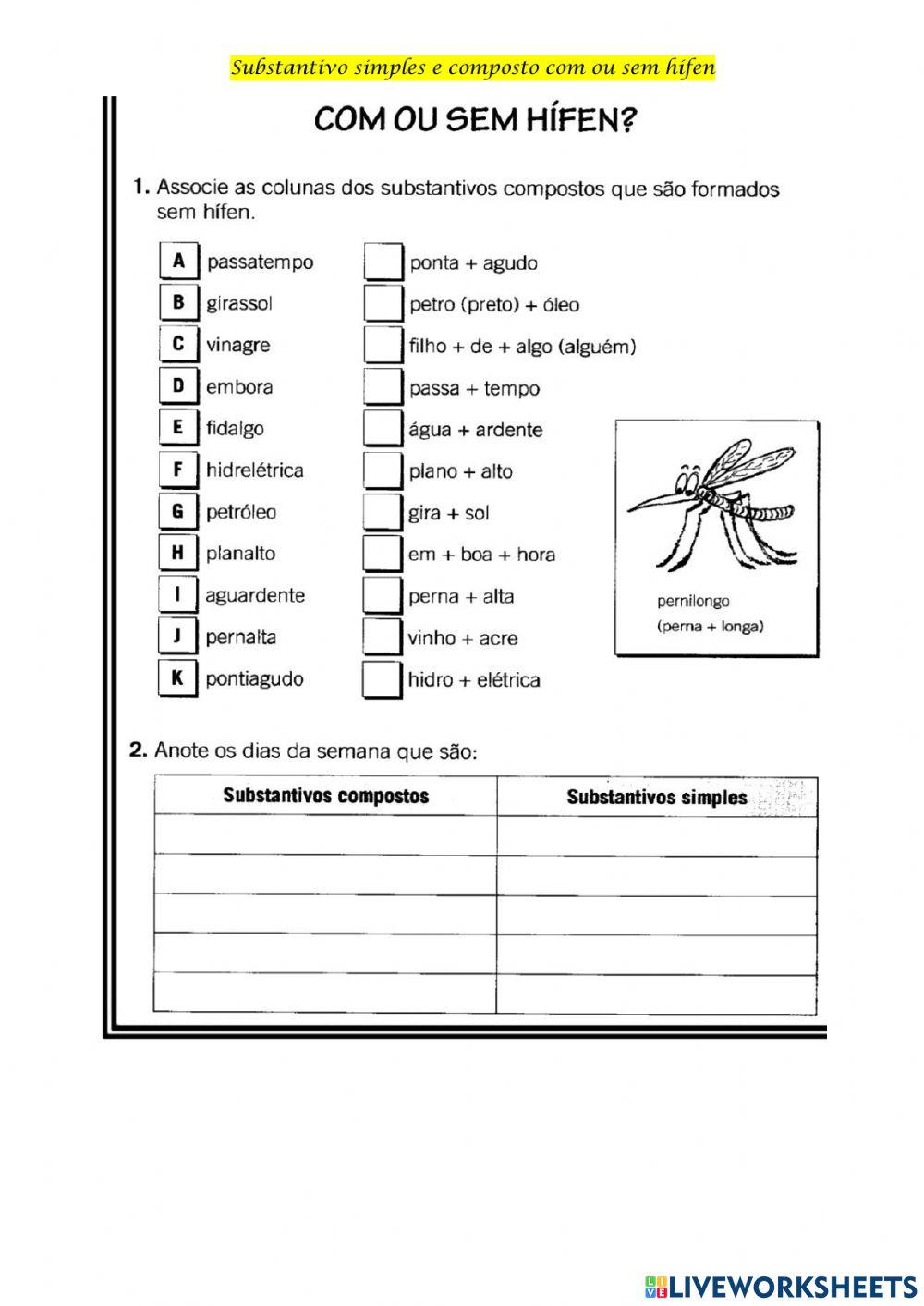 Substantivo simples e Composto