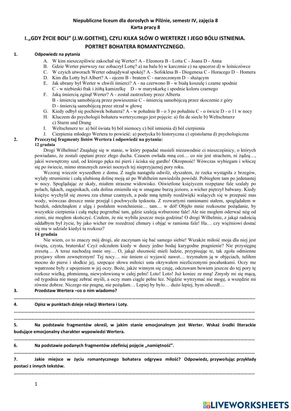 Liceum dla dorosłych w Pilźnie, semestr IV, zajęcia 8