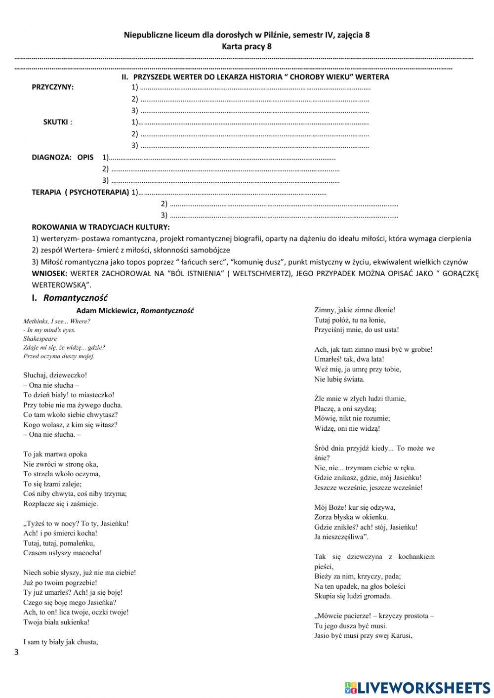 Liceum dla dorosłych w Pilźnie, semestr IV, zajęcia 8