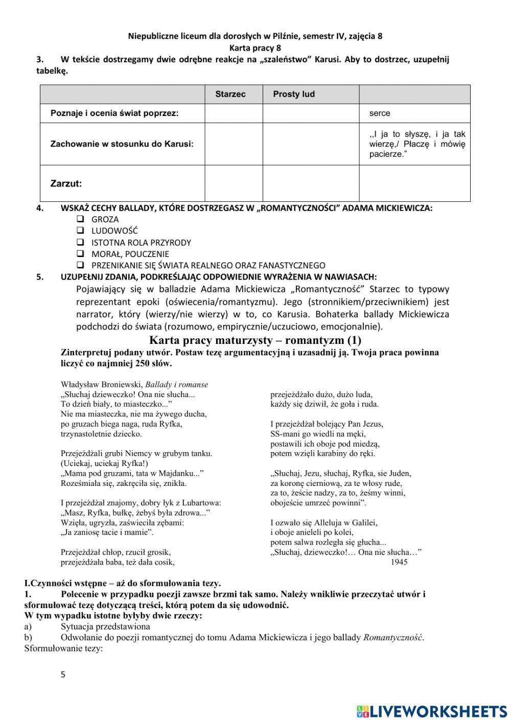 Liceum dla dorosłych w Pilźnie, semestr IV, zajęcia 8