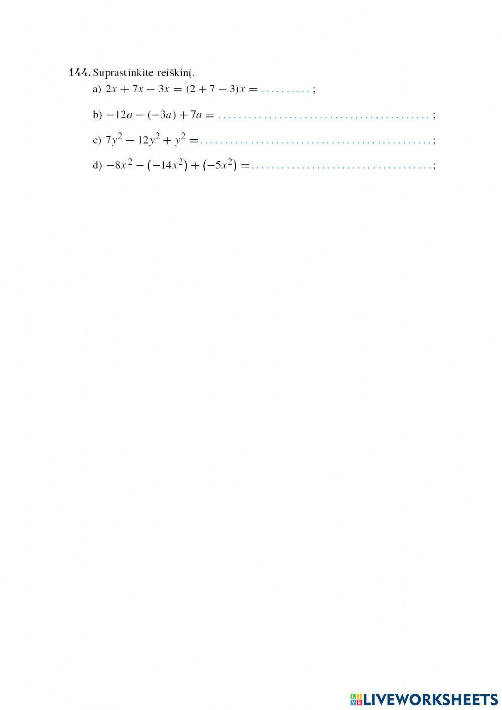 Vienanariai. Sudedame ir atimame panašiuosius vienanarius