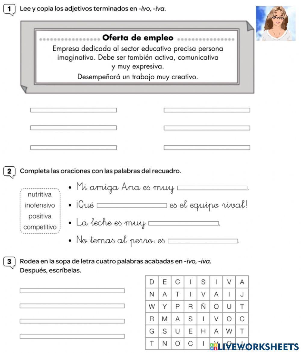 Adjetivos terminados en IVO e IVA
