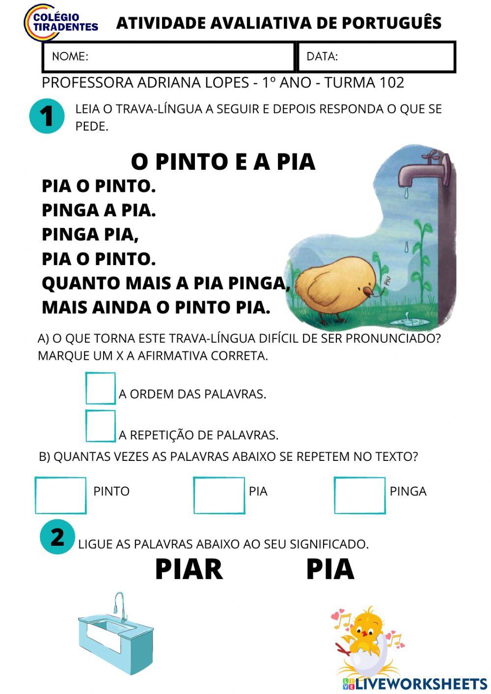 Atividade avaliativa de português