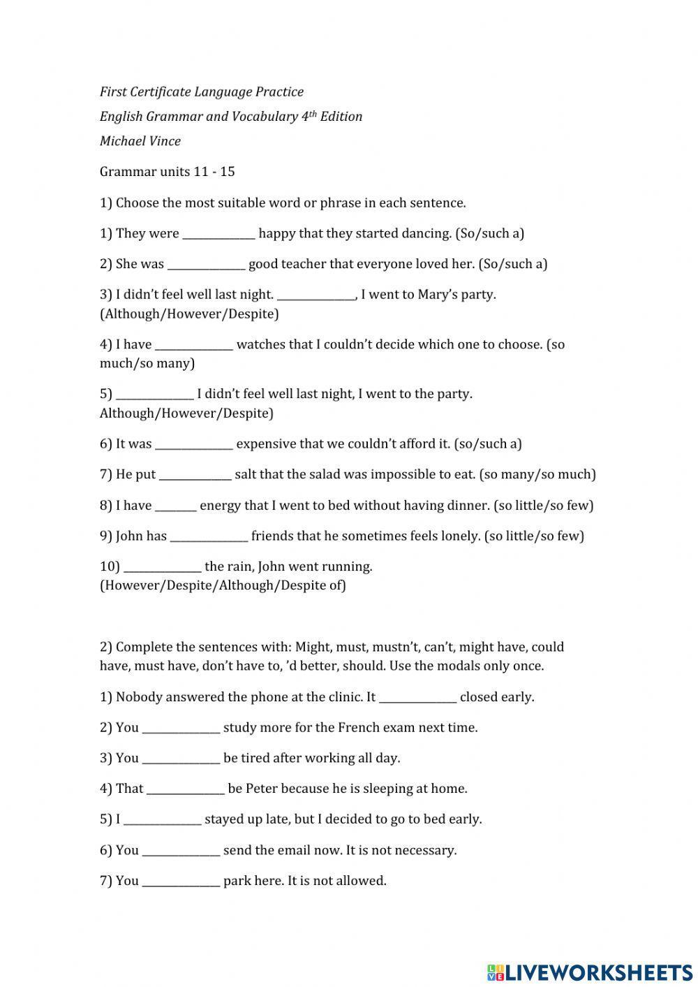 First certificate language practice activity live worksheets