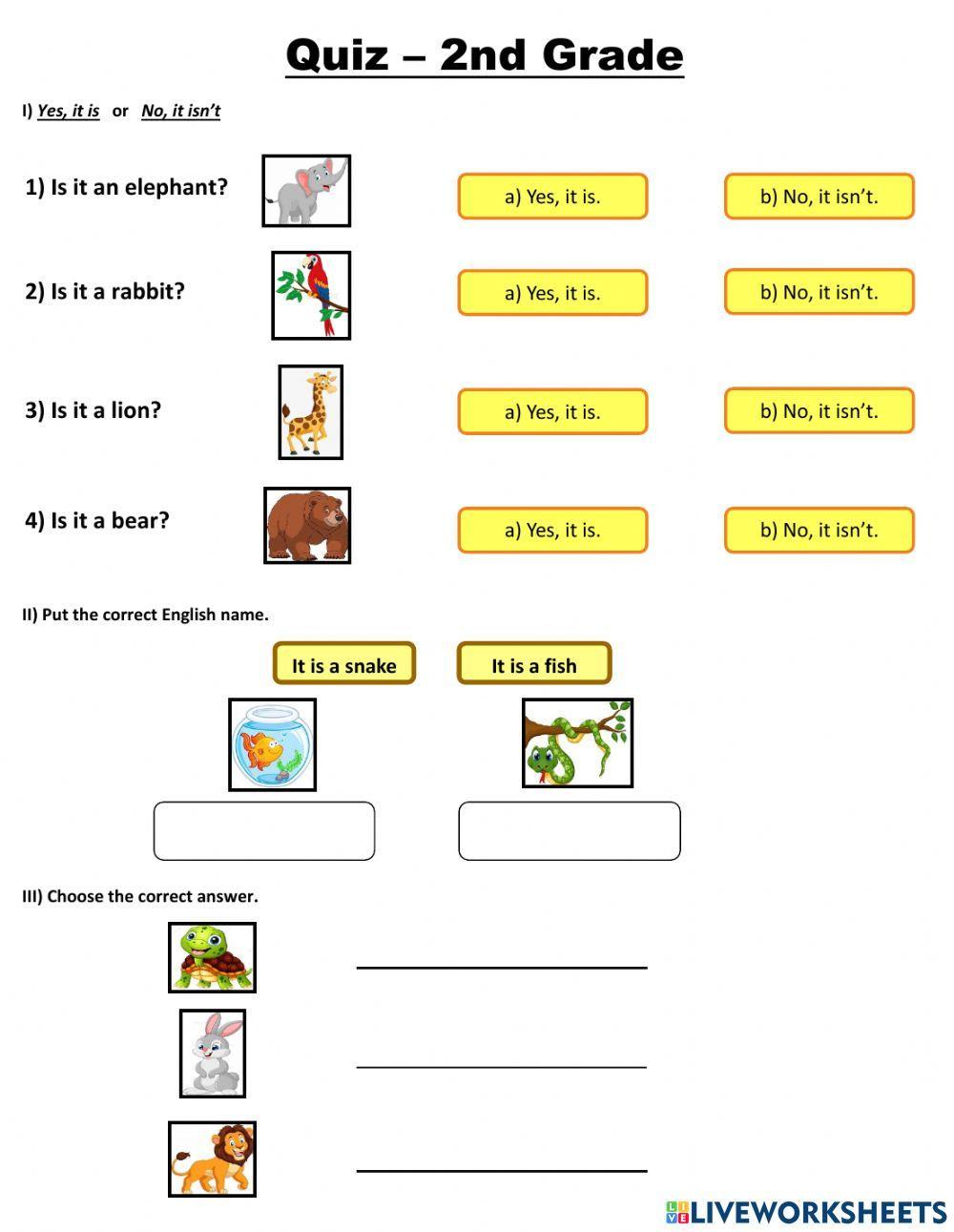 QUIZ - 2nd Grade worksheet | Live Worksheets