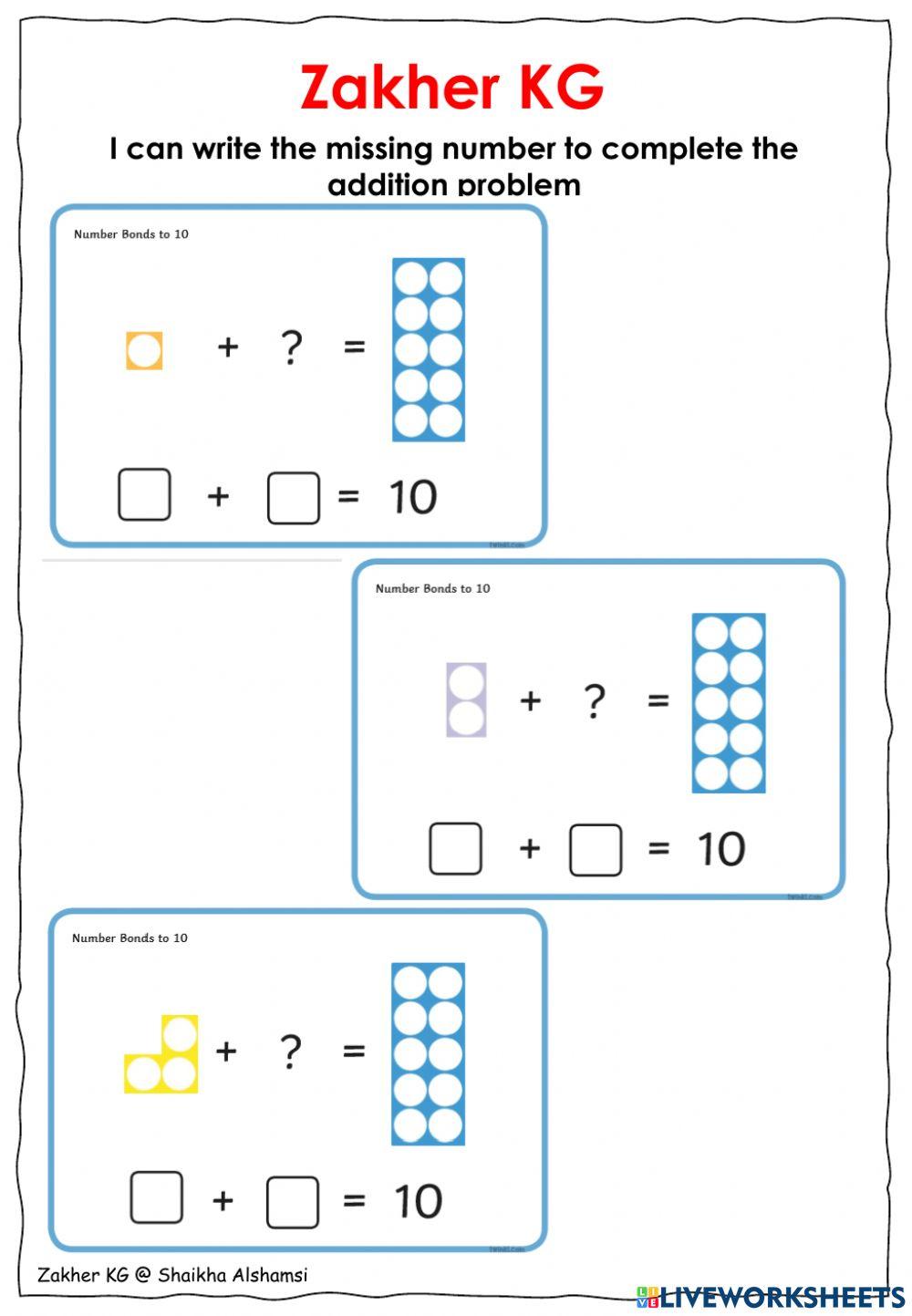 Addition online exercise for KG2 | Live Worksheets