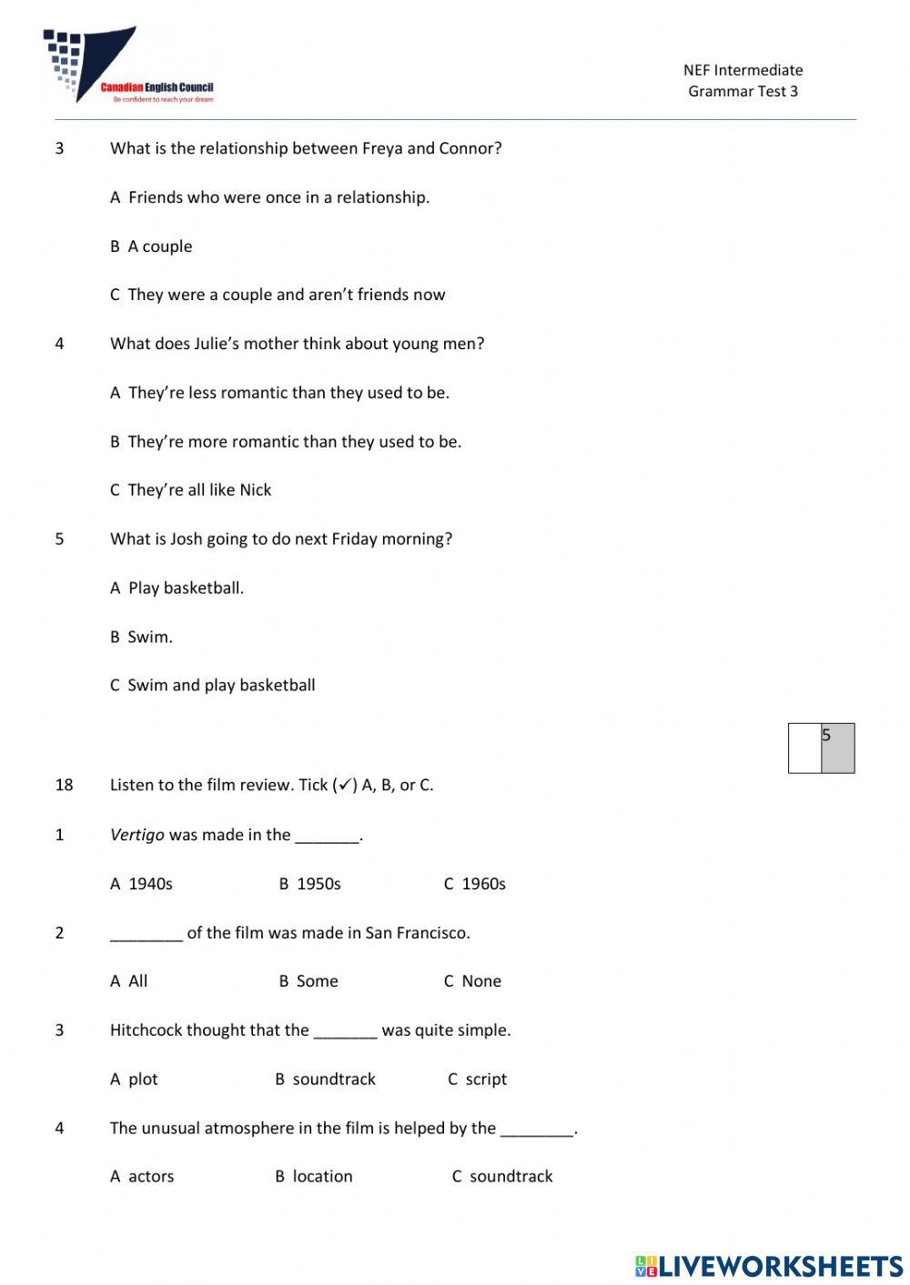 Think and Write 1 - Test Part 2
