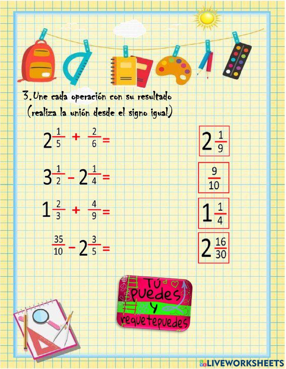 Adición y Sustracción de Fracciones y Números Mixtos