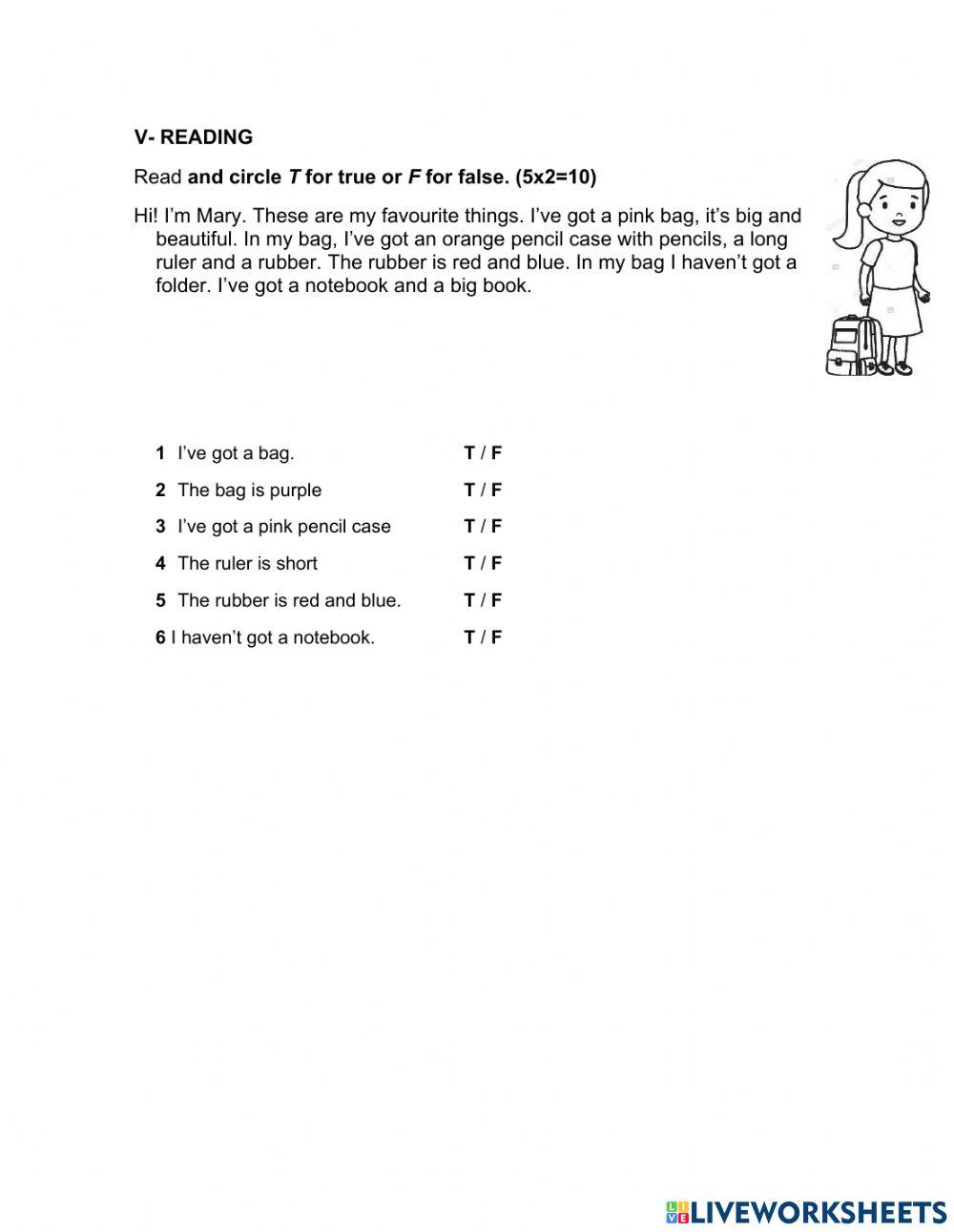Reading - kids1 term test