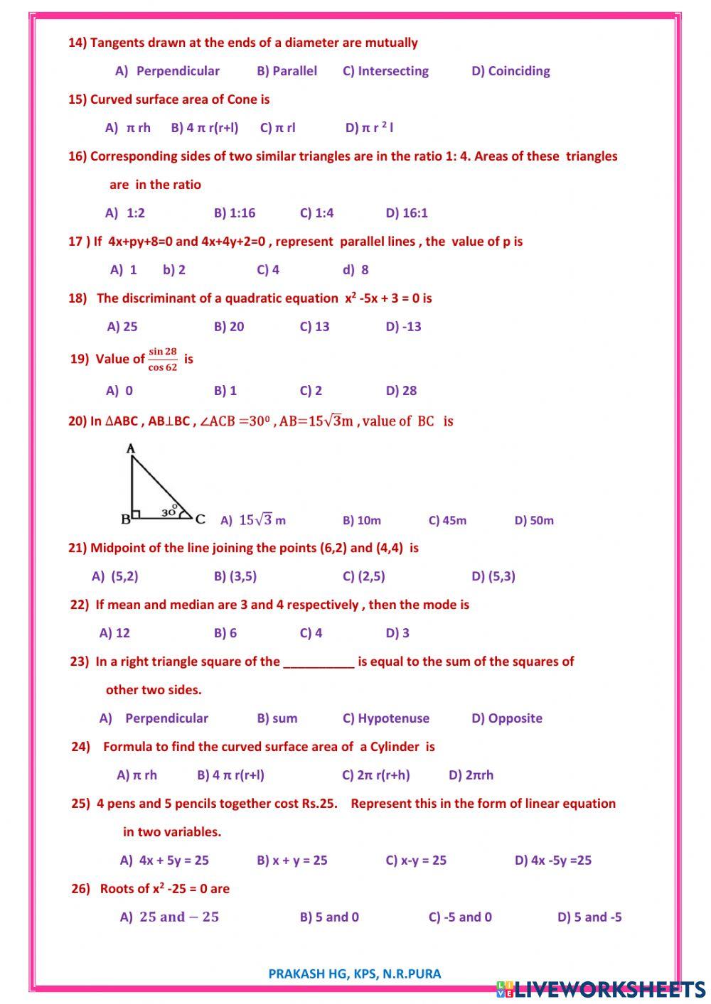 Multiple choice questions