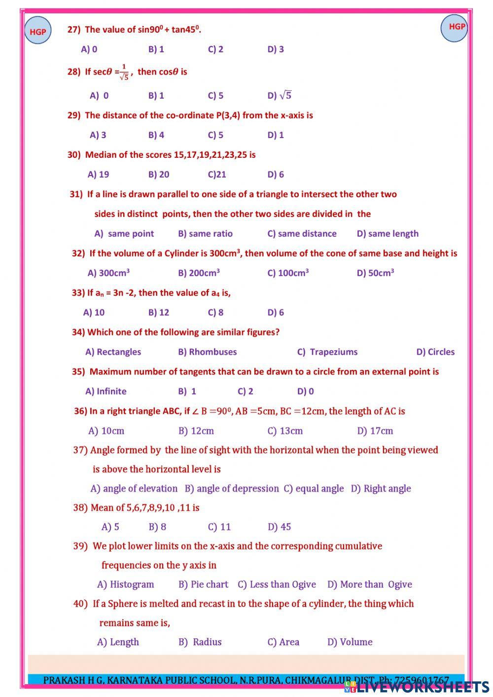 Multiple choice questions