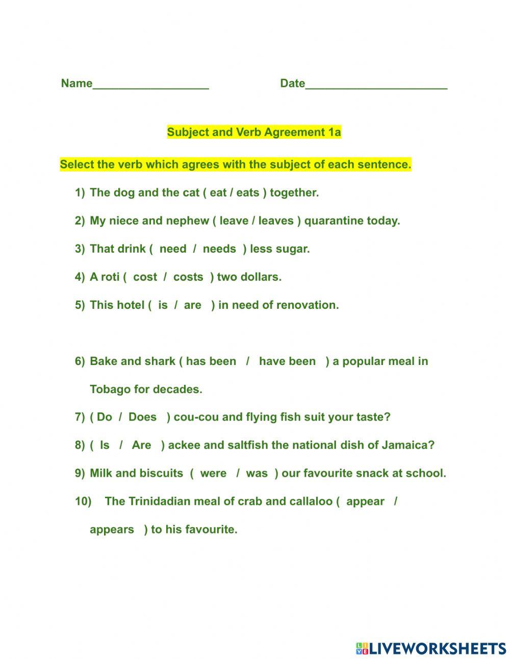 Subject and Verb Agreement 1a