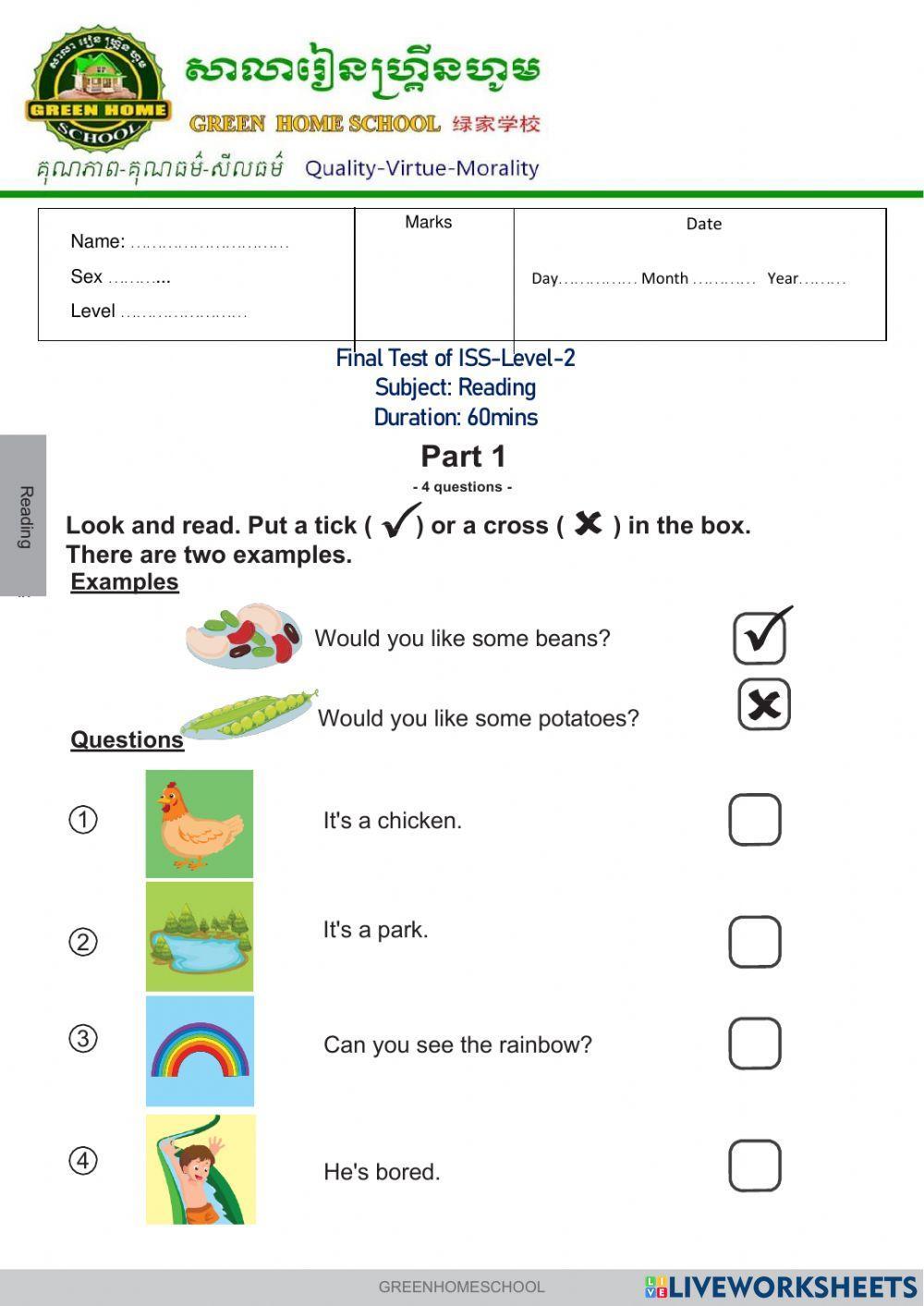 Final Test ISS-Level-2-Reading Test