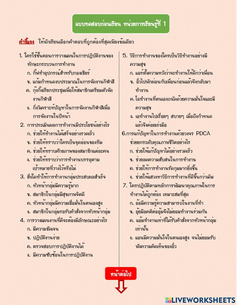 ทดสอบก่อนเรียน (วิชาการงานอาชีพ 2 ม.5)