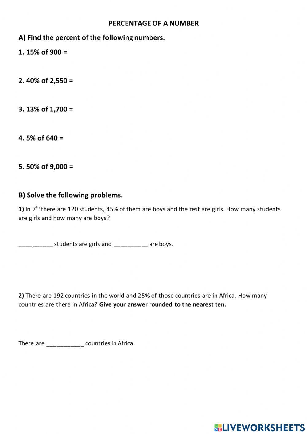 Percentage of a number