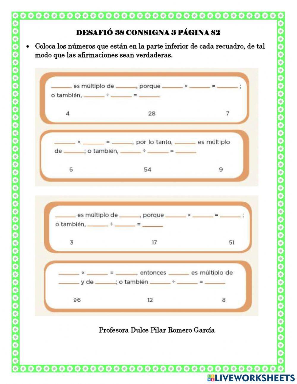 Múltiplos y divisores Múltiplos y divisores