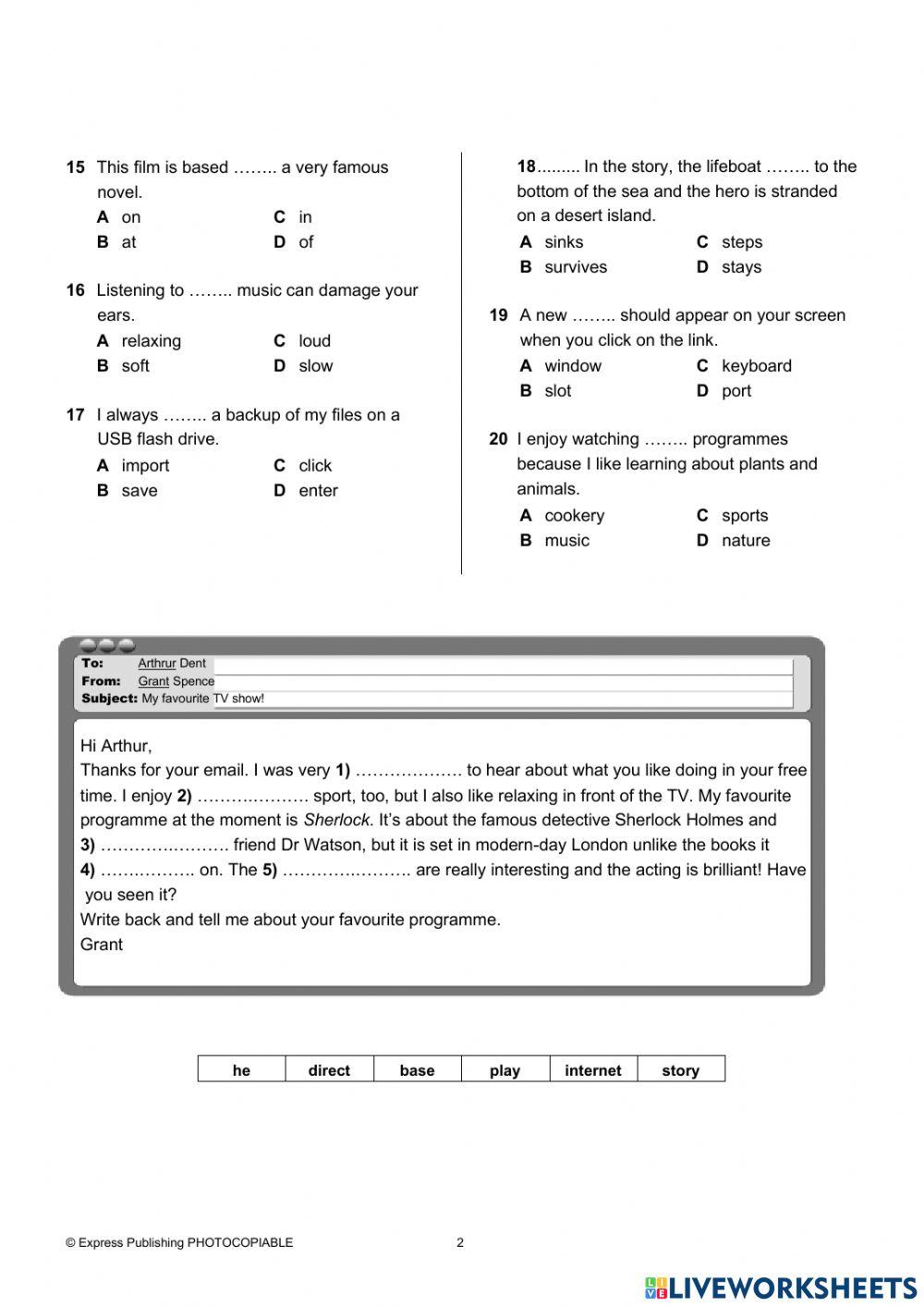 Vocabulary quizz Unit 8, On Screen 2