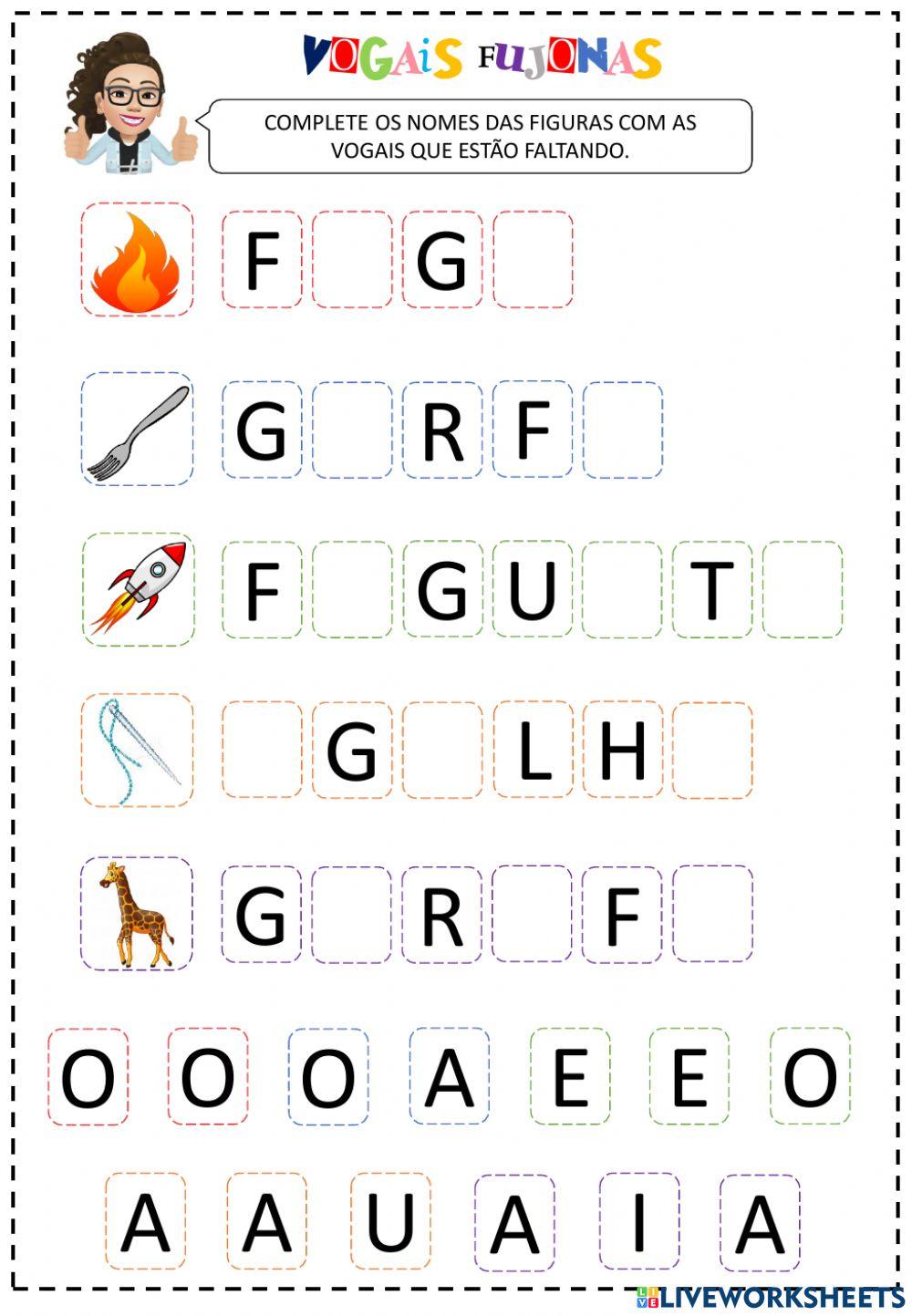 Vogais fujonas - letra g