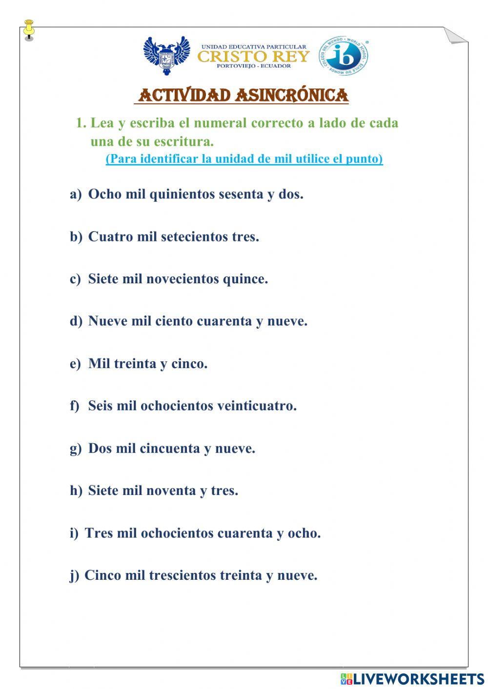 Lectura y escritura de números naturales