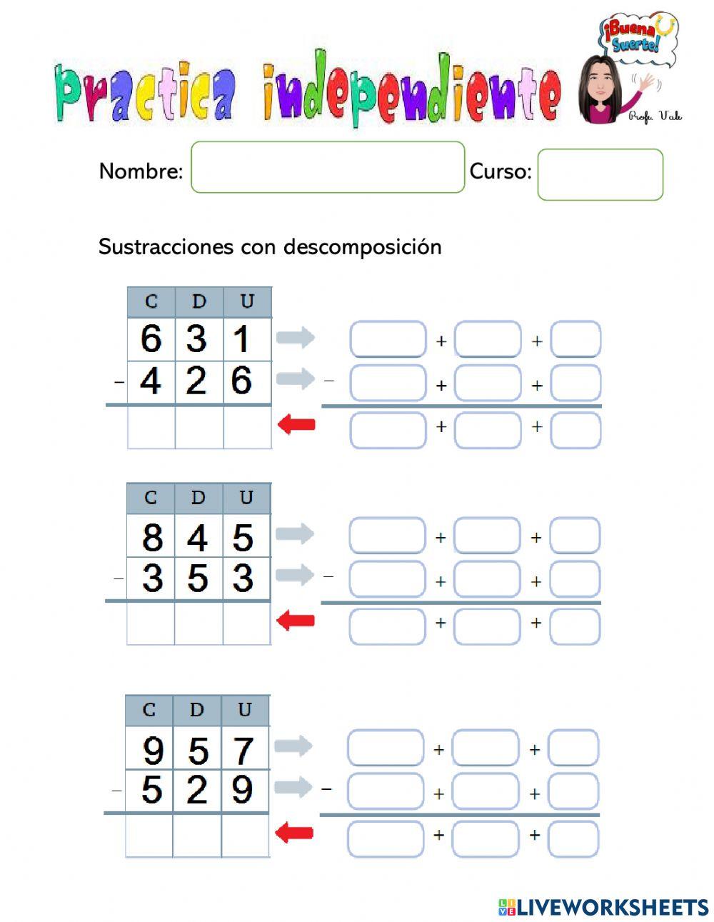 Sustracción descomposición