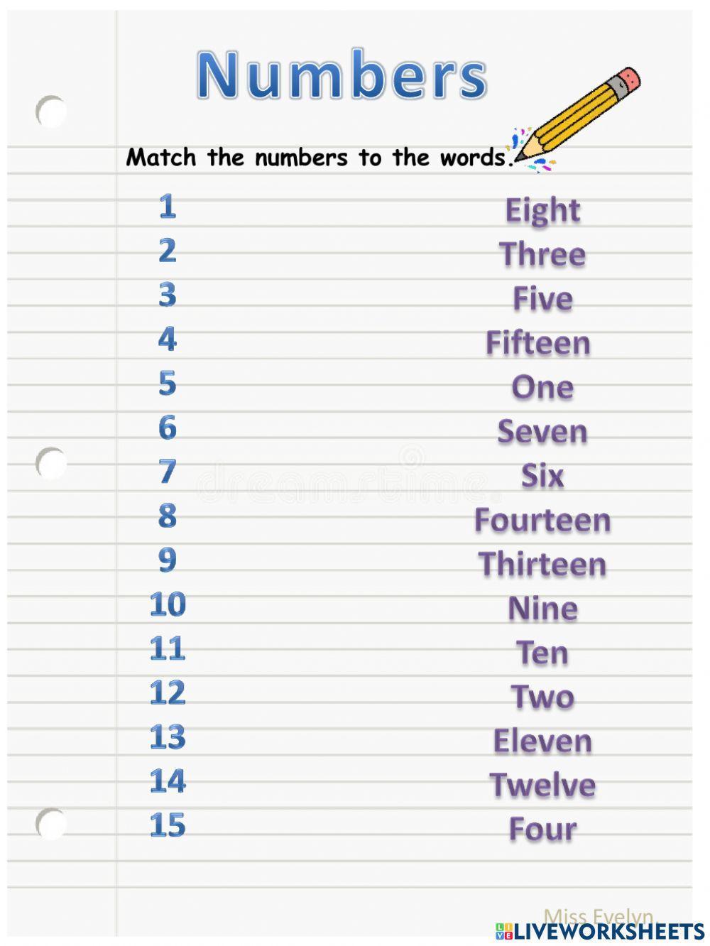 Numbers from 1 to 15