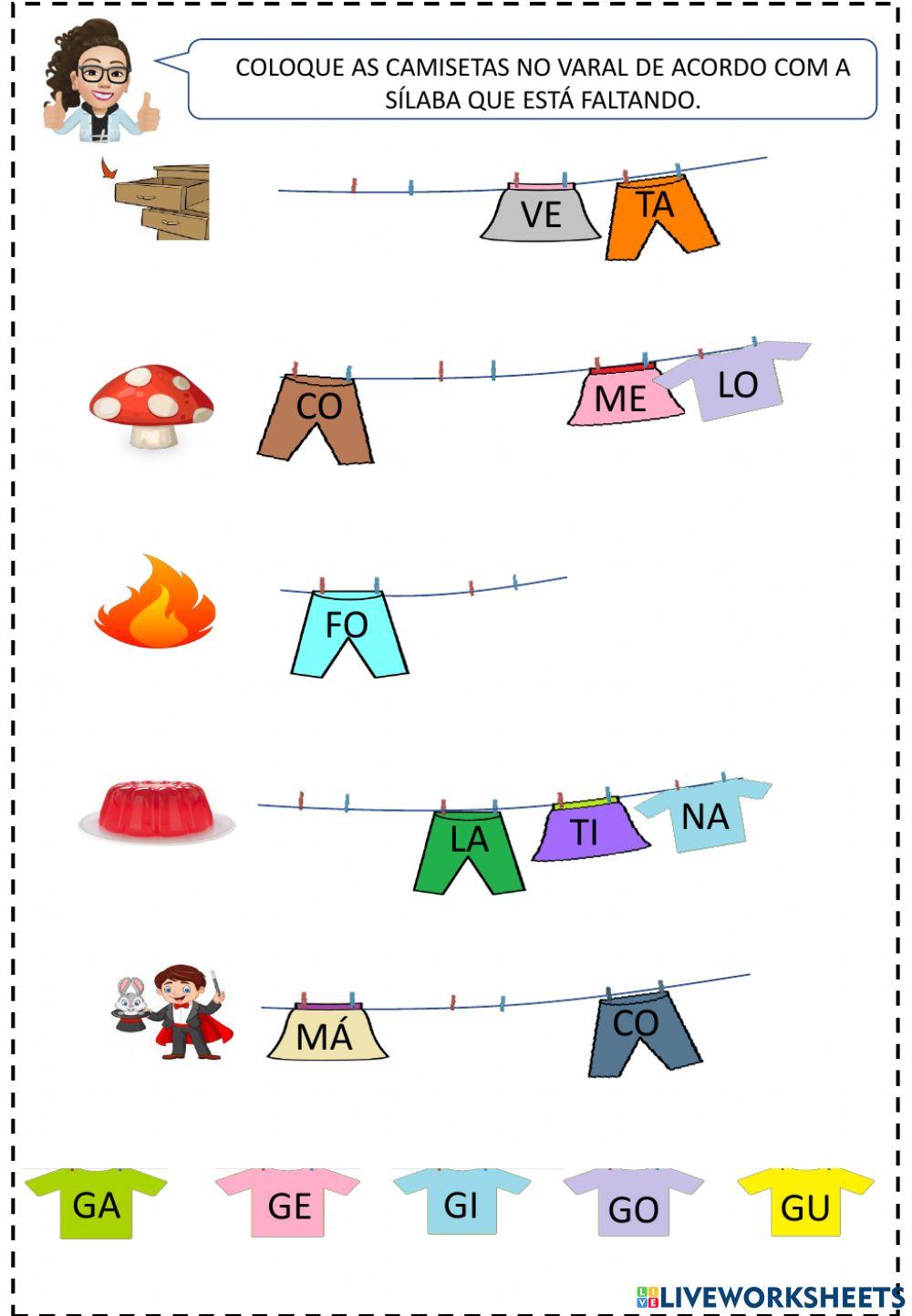 Varal de sílabas - letra g