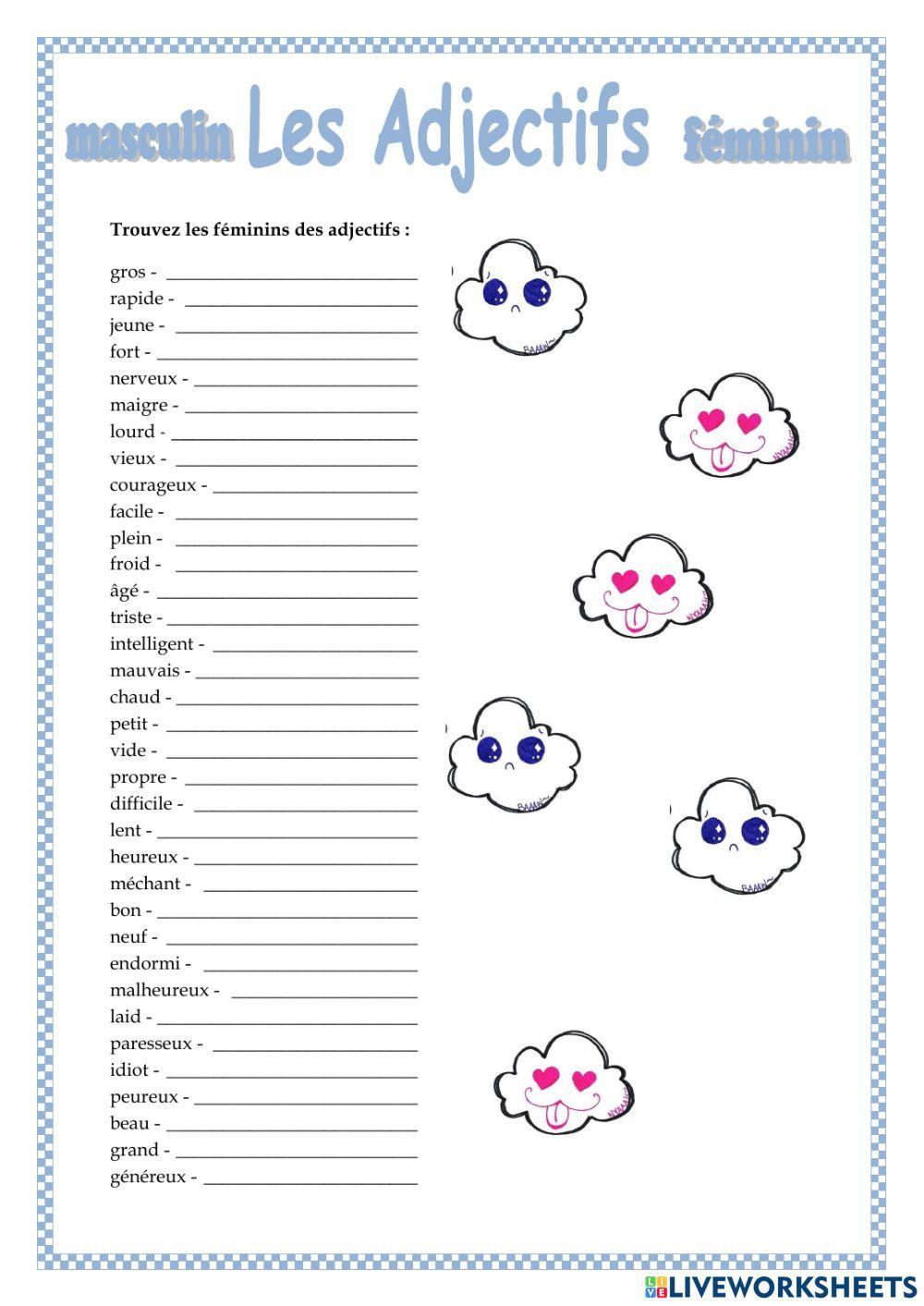 Les Adjetifs - la forme féminine - feuille 1