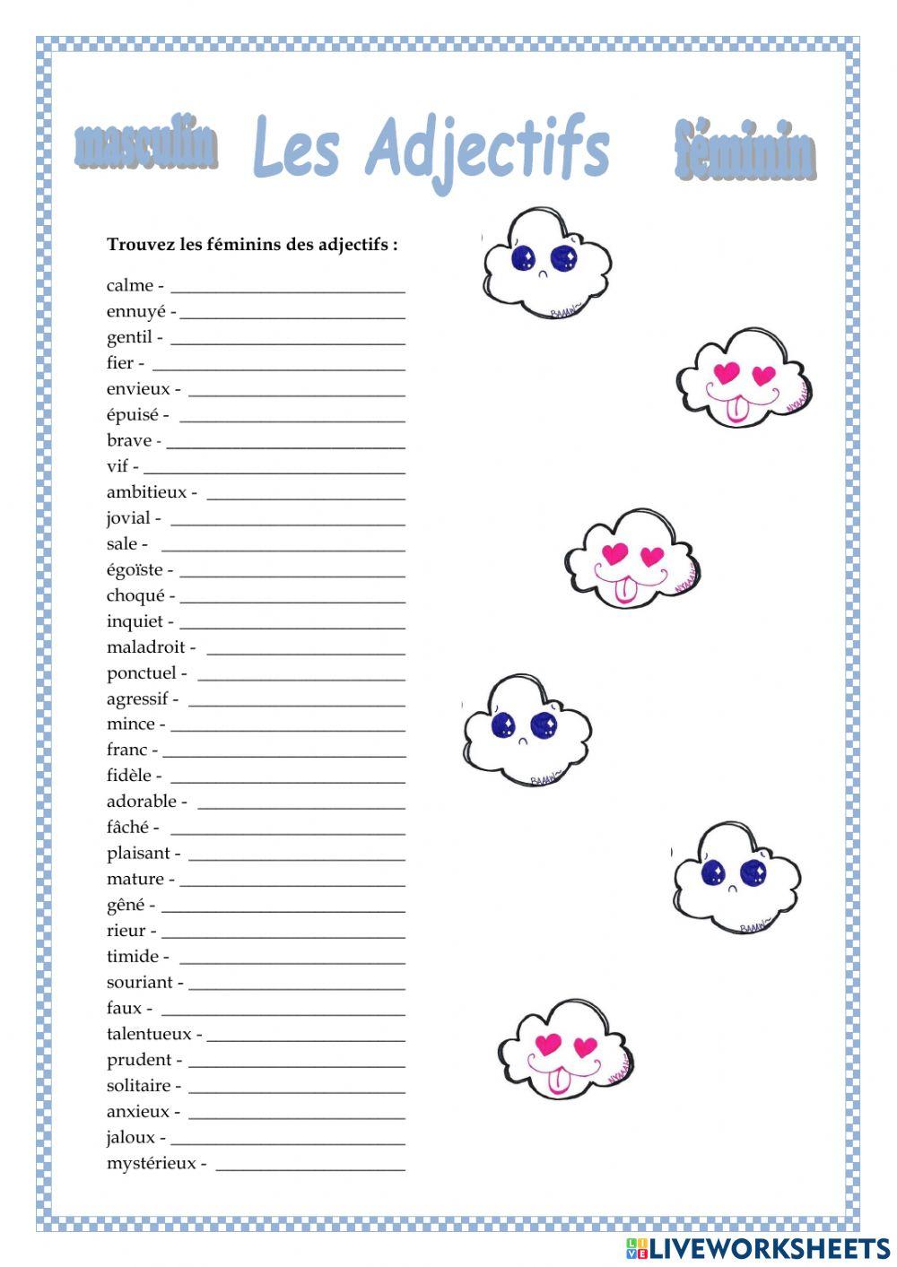 Les Adjetifs - la forme féminine - feuille 2