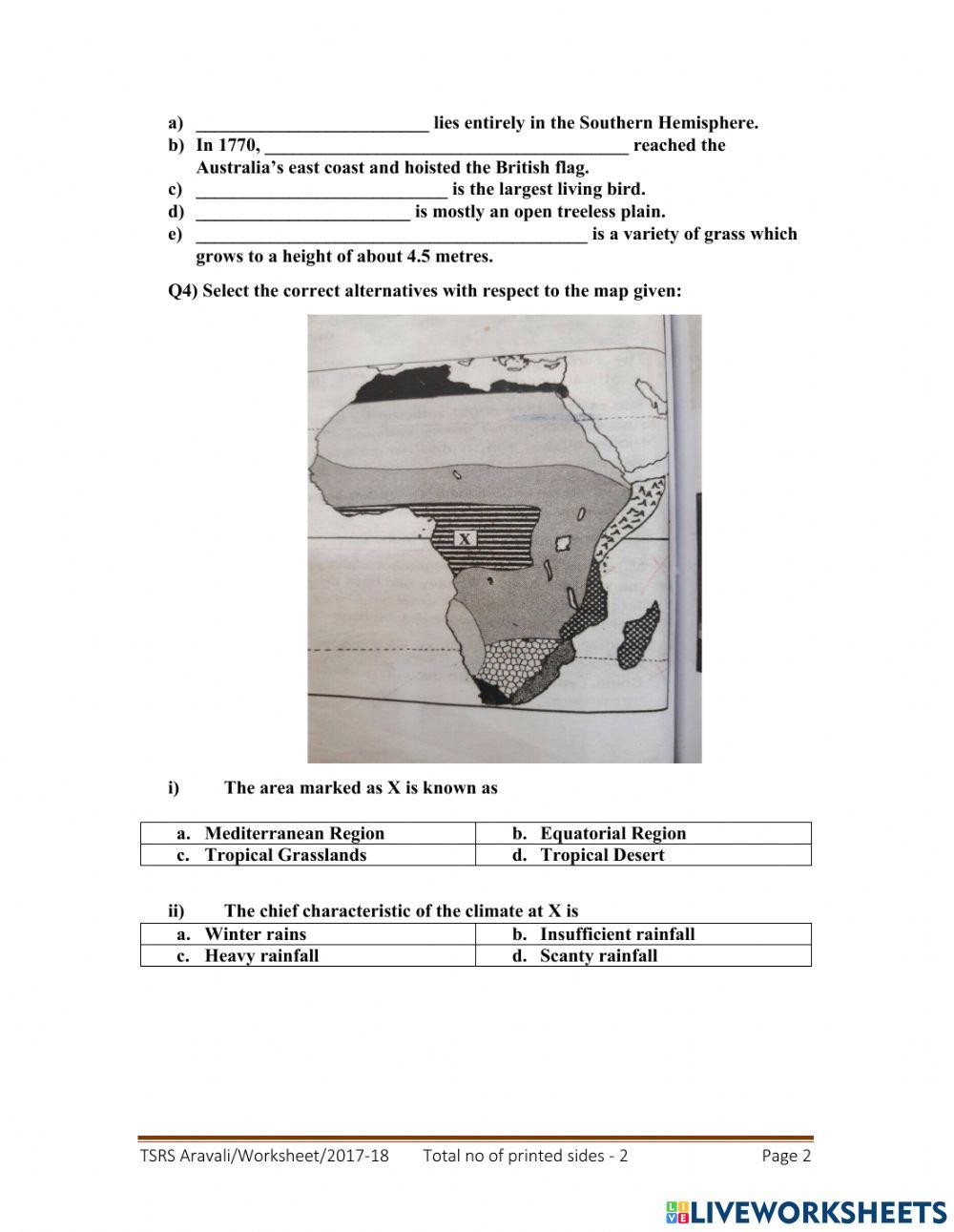 Africa-Australia Worksheet
