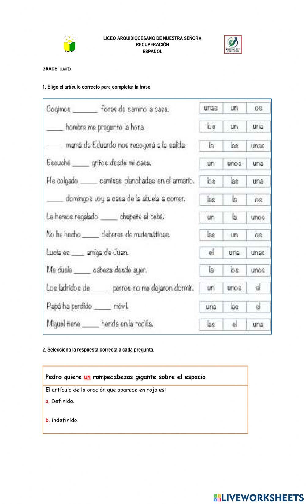 Recuperación online exercise for CUARTO | Live Worksheets