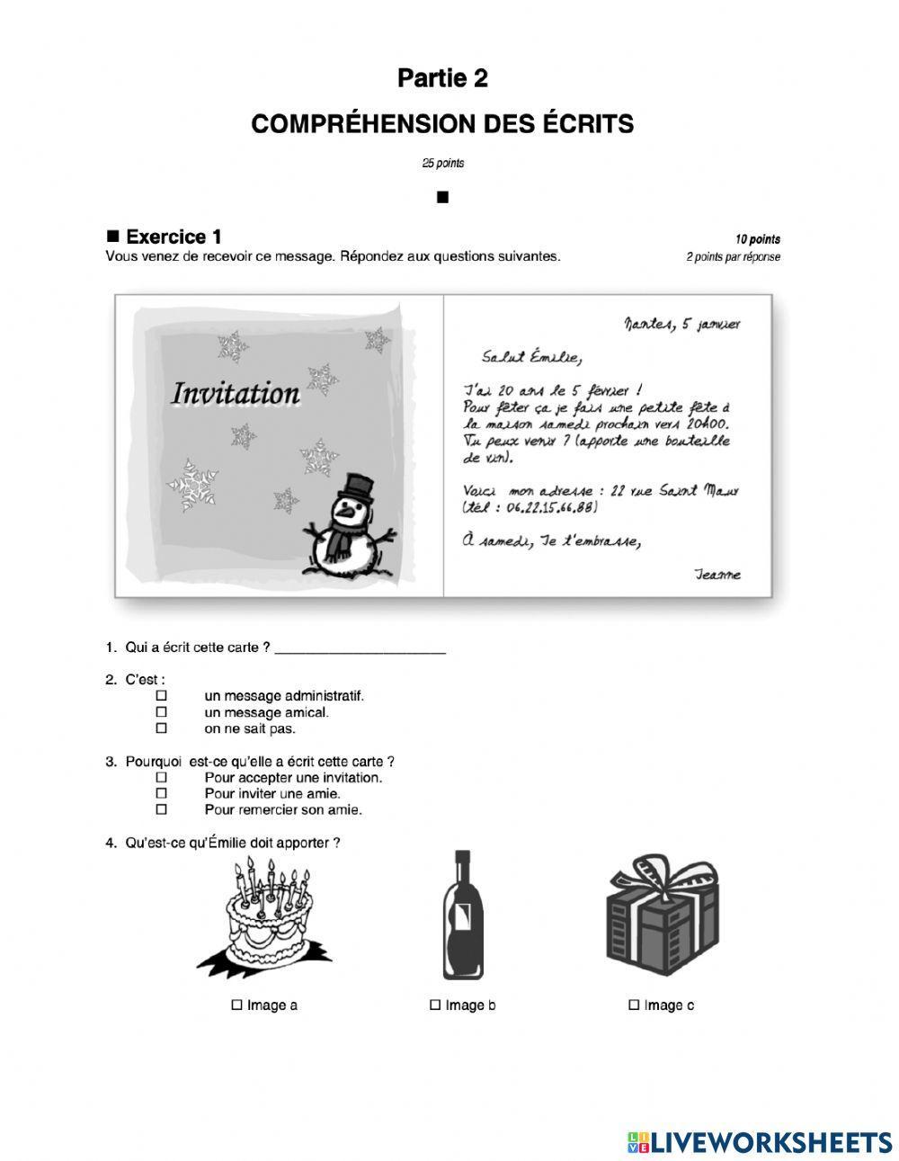 Compréhension des écrits 1.1