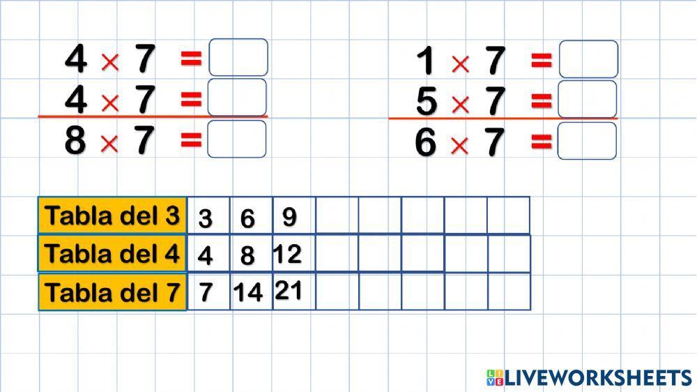 Tabla del 7 ejercicios