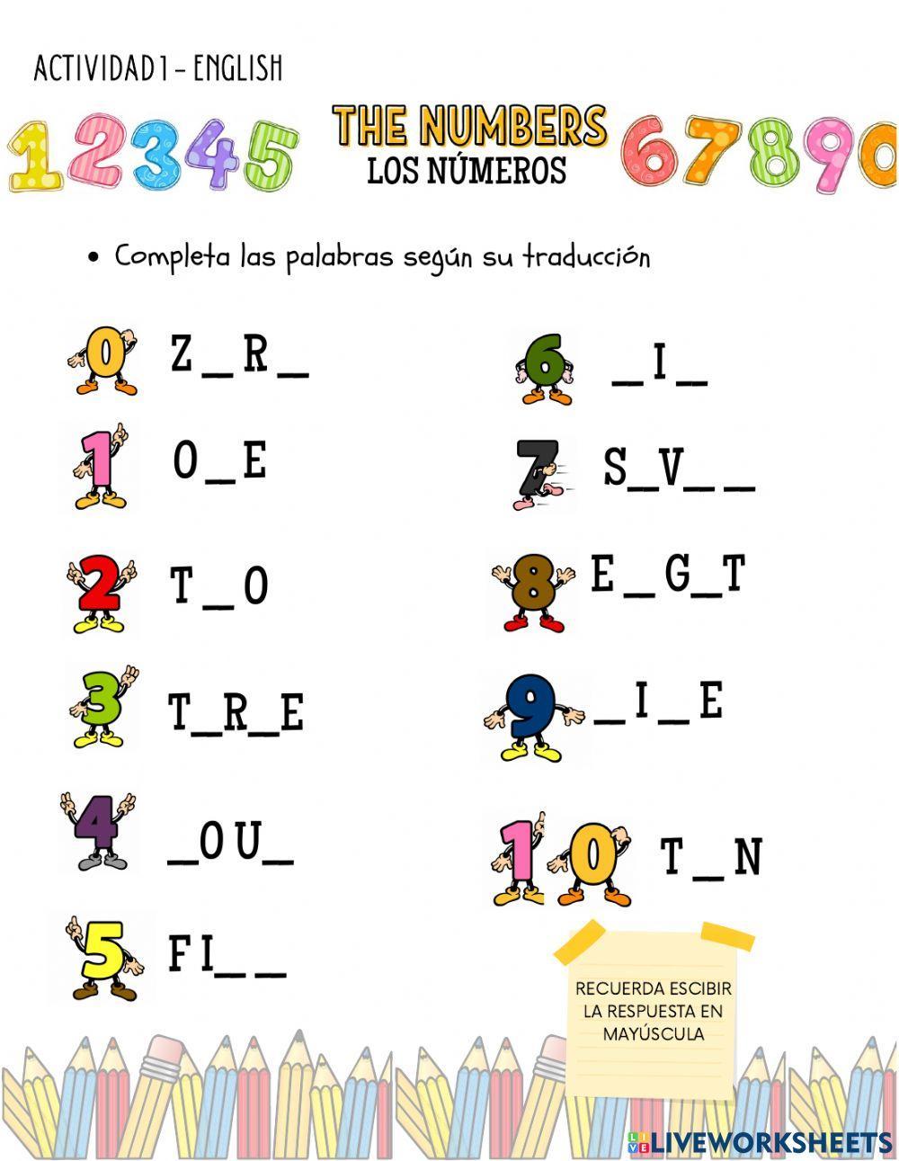 Números en Ingles 1- 10 Números en Ingles 1- 10