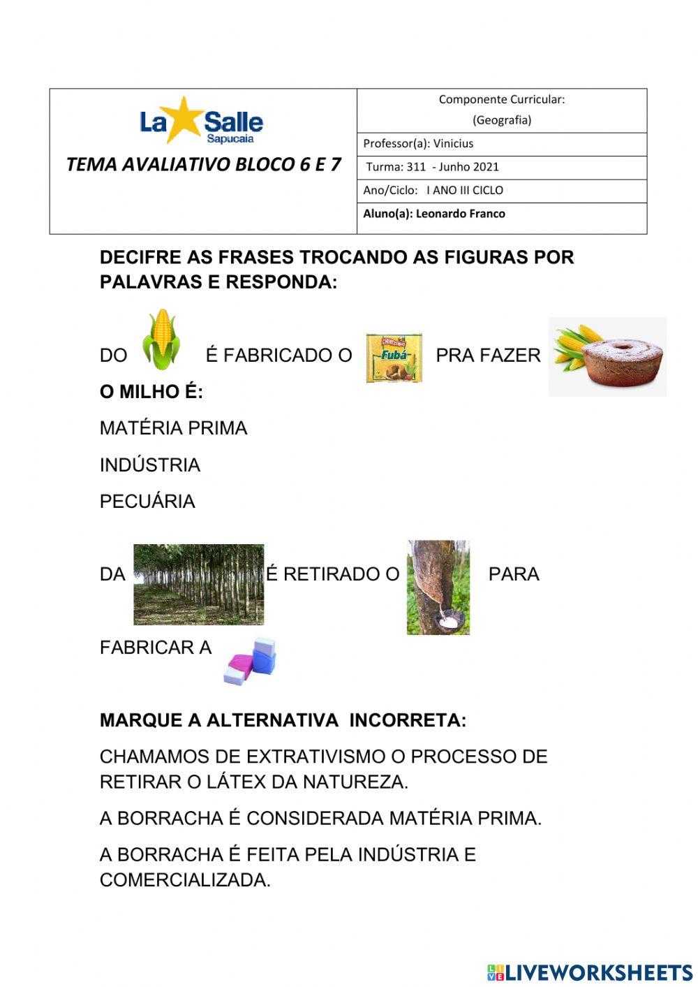 Avaliação Geografia B 6 E 7