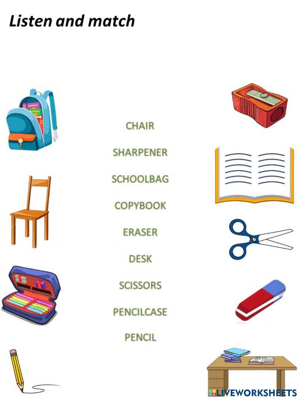 School objects online exercise for 1 | Live Worksheets