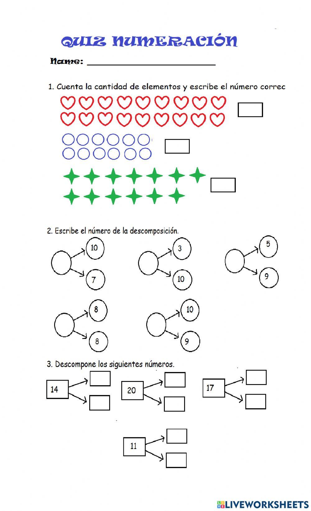 Quiz numeracion hasta 20