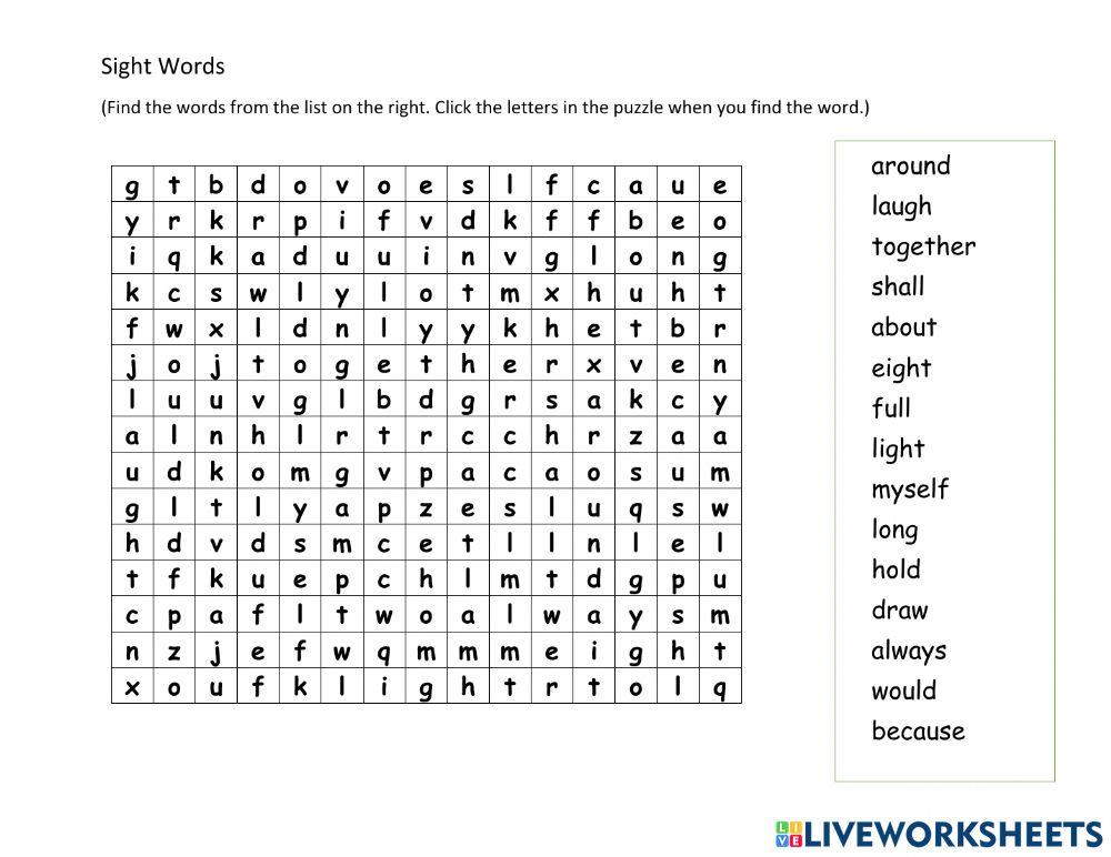 Sight Words word search Sight Words word search
