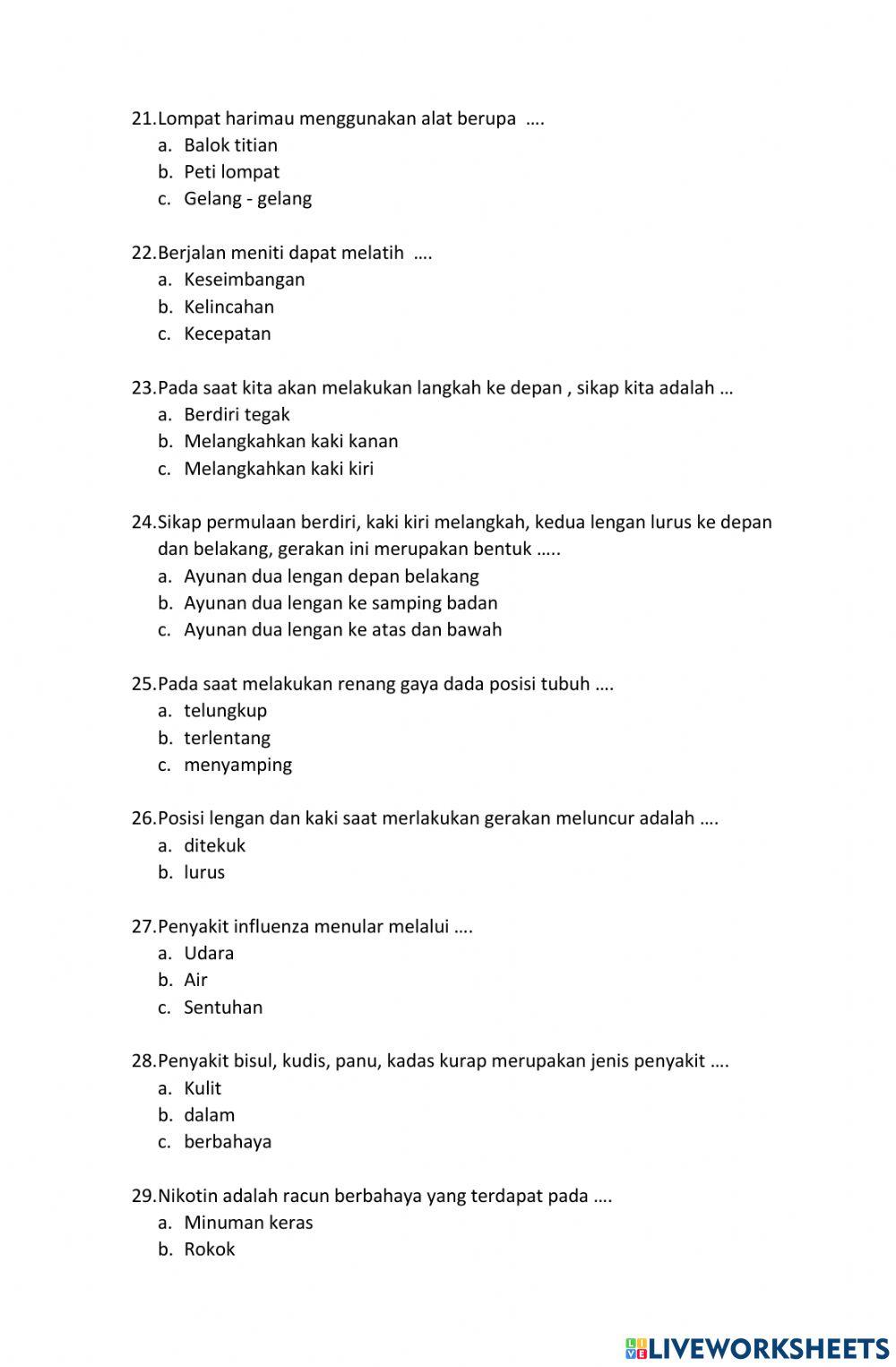 Latihan PAS 2 PJOK  Kelas 5