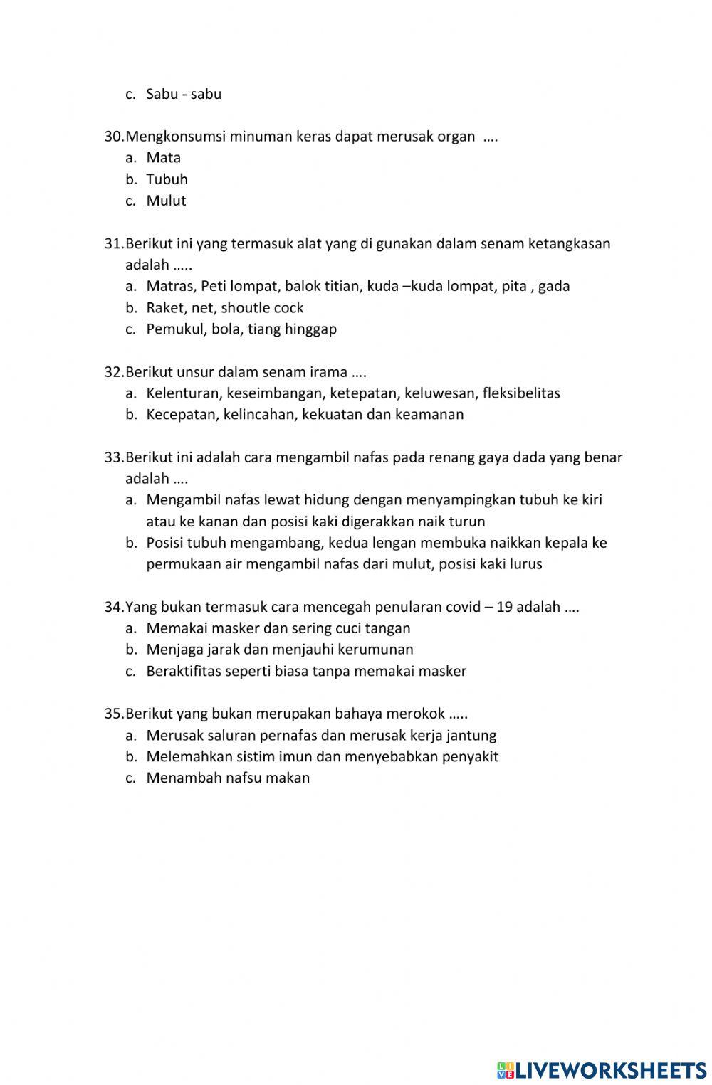 Latihan PAS 2 PJOK  Kelas 5