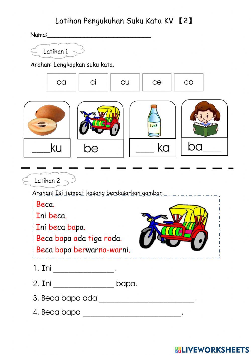 Latihan Pengukihan Suku Kata KV 【2】