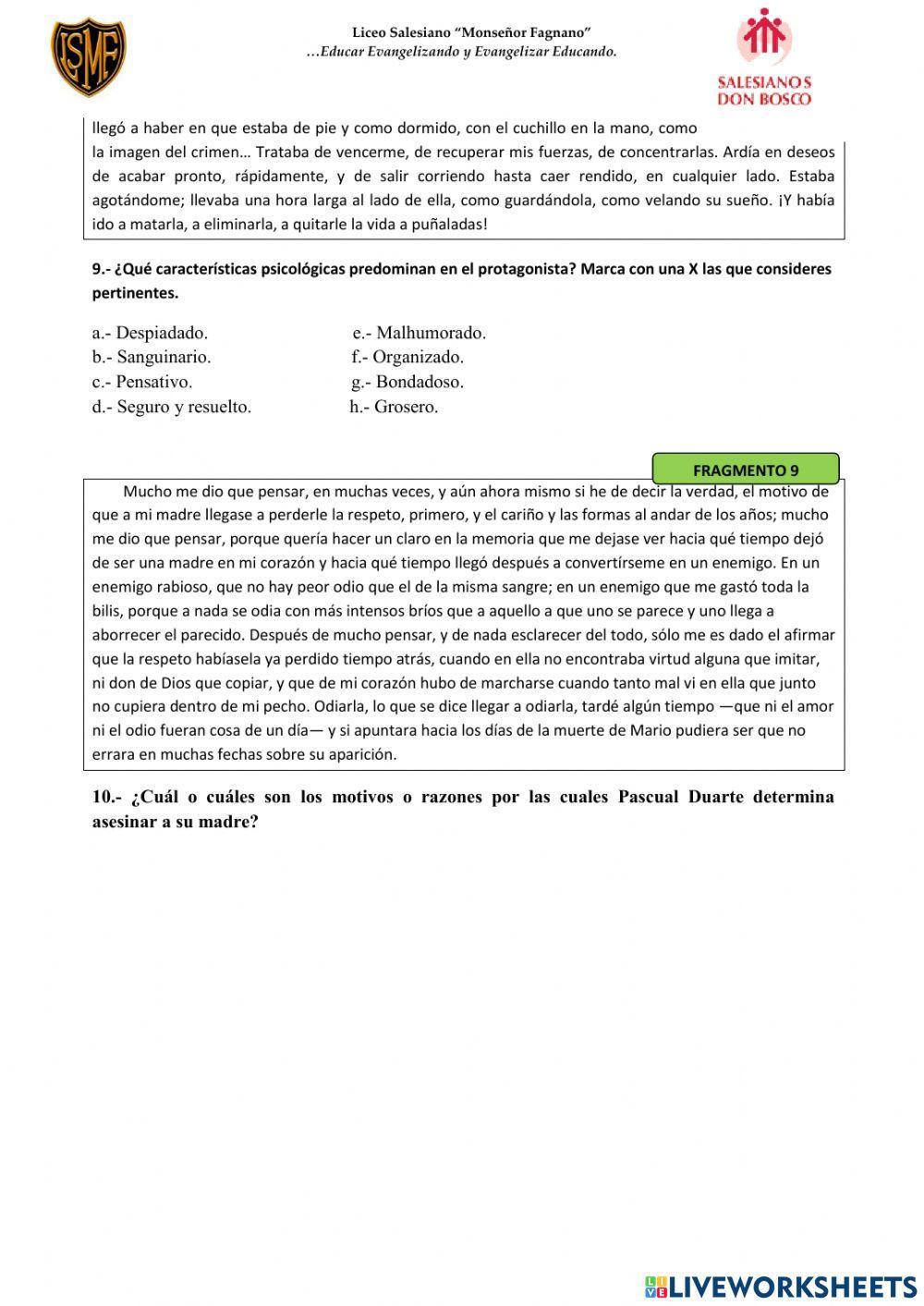 Guía de aprendizaje - La familia de Pascual Duarte