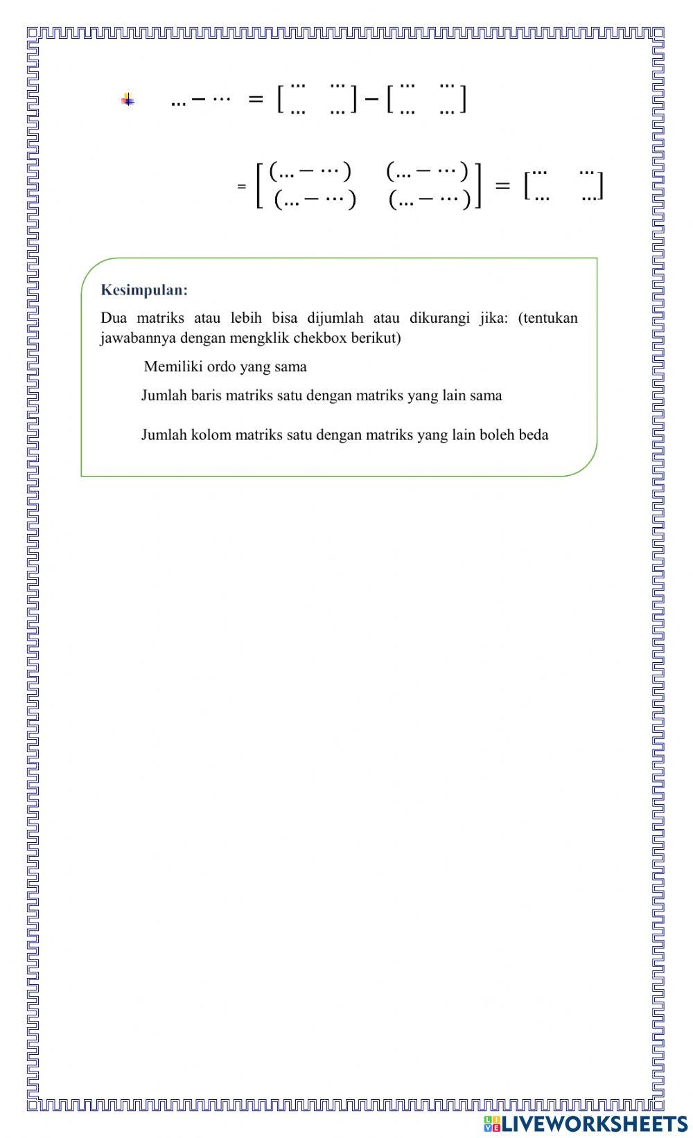 Operasi Penjumlahan dan Pengurangan Matriks