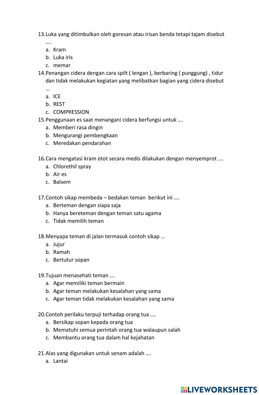 Latihan PAS 2 PJOK  Kelas 4